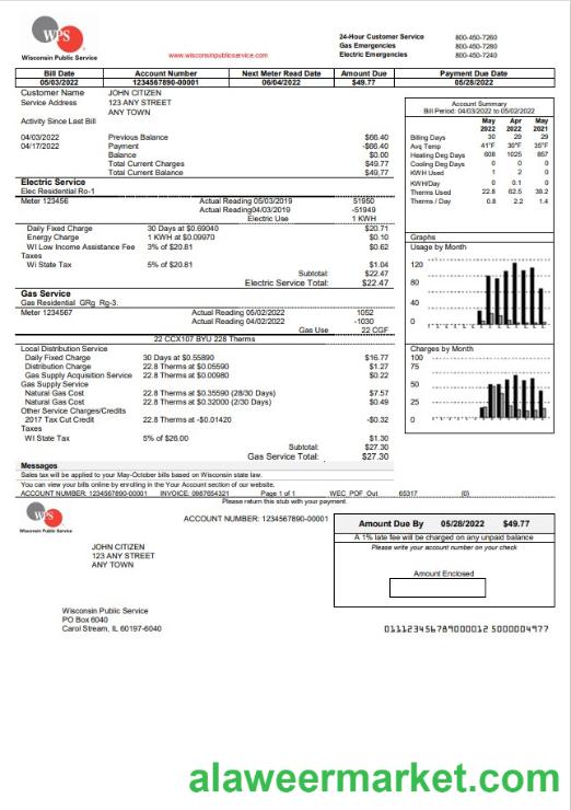 USA WPS utility bill template in Word and PDF format